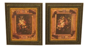 Framed Floral Painting Transfers on Canvas - a Pair