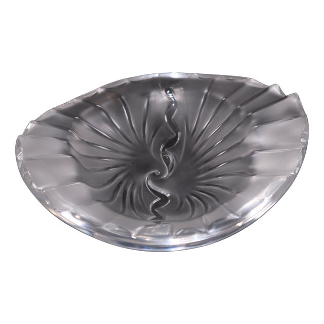 Vintage Molded-Pressed Crystal Trinket Tray by René Lalique, 1980s For Sale