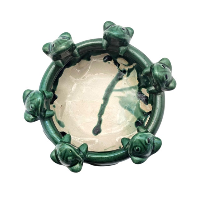 Ceramic Vintage Majolica-Style Frog Lily Pad Planter Bowl, 7" Diameter For Sale - Image 7 of 10
