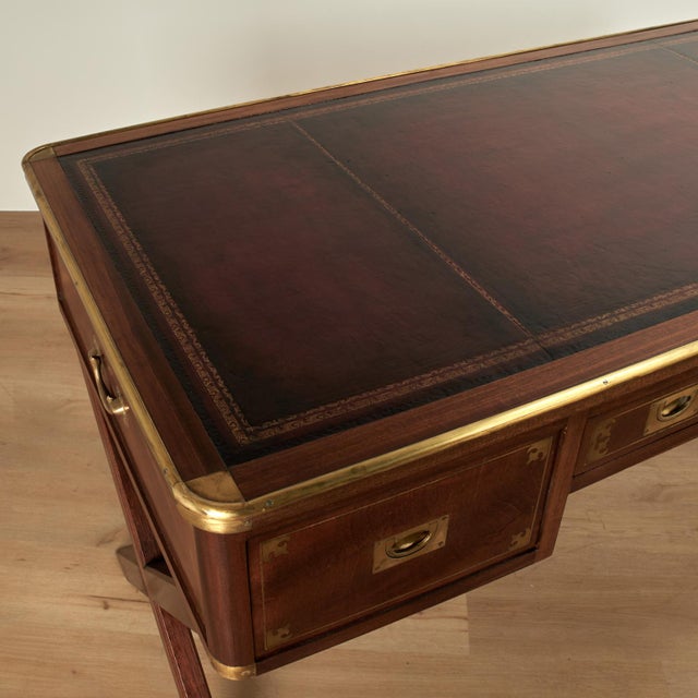 Antique English Leather Top Campaign Desk For Sale - Image 9 of 15