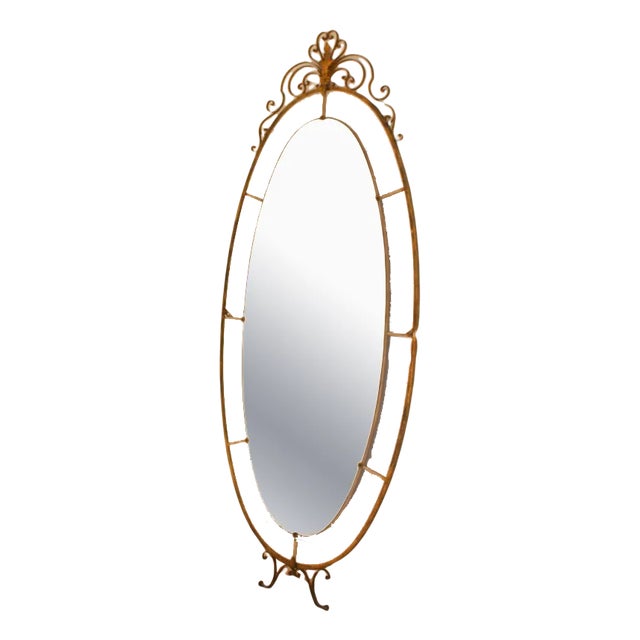 Art Deco Oval Mirror in Brass, Italy, 1940s For Sale