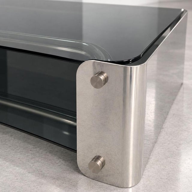 Metal Italian Space Age Smoked Glass Chrome Coffee Table, 1970s For Sale - Image 7 of 8