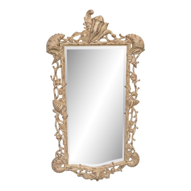 Italian Hand-Carved Grotto Shell & Coral Reef Mirror with Beveled Glass For Sale