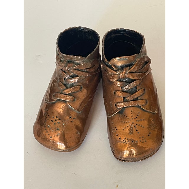 Shabby Chic French Antique Brass Baby Shoes PinCushions Holders For Sale - Image 3 of 4