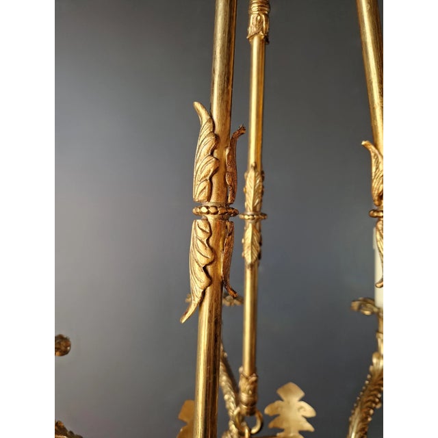 Small Brass Empire Lustre Chandelier in Antique Gold Finish For Sale - Image 9 of 12
