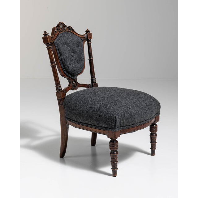19th Century United Kingdom Charcoal Grey Carved Wood Side Chair For Sale - Image 9 of 11