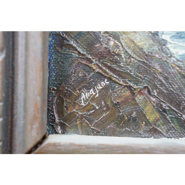 Anajane Nautical Coastal Rock Seagull Seascape Oil Painting on Canvas 15" For Sale - Image 4 of 10