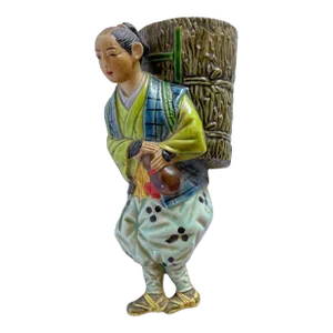 Early 20th Century Figurative Asian Japanese Wall Vase -