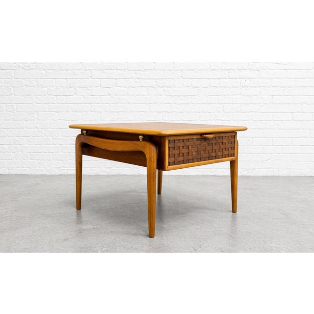 Brown Mid Century Modern Walnut + Oak End Tables by Lane Perception, a Pair, 1960's For Sale - Image 8 of 11