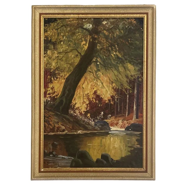 Scandinavian School Artist, Autumn Landscape, Mid-20th Century, Oil on Canvas For Sale