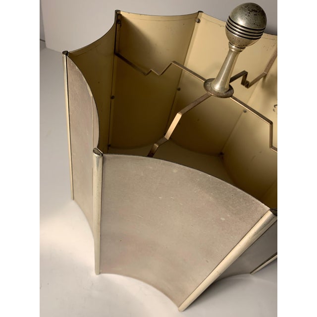 Mid 20th Century Art Deco Silver Metal Lamp Shades with Finials - a Pair For Sale - Image 9 of 17