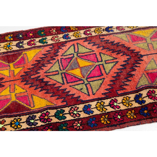 Textile Vintage Persian Hamadan Runner – Geometric Tribal Wool Rug 3x14 For Sale - Image 7 of 10