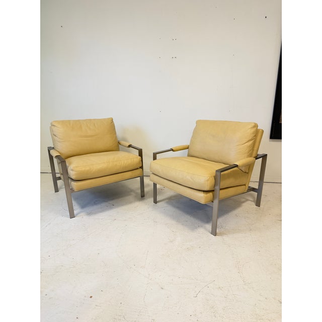 Modern Leather Lounge Armchairs by Milo Baughman for Thayer Coggin, Signed - A Pair For Sale - Image 3 of 12