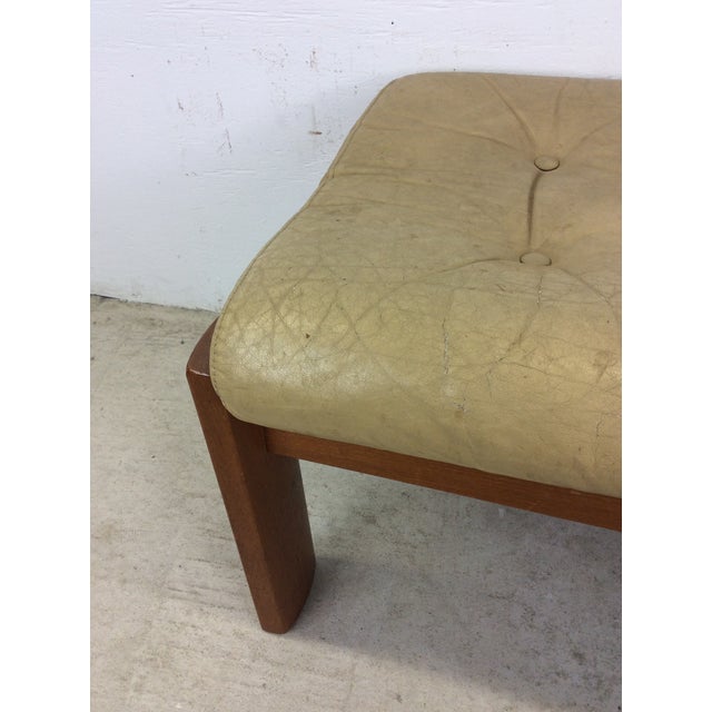 1960s Danish Modern Ottoman With Teak Frame and Leather Upholstery For Sale - Image 5 of 12
