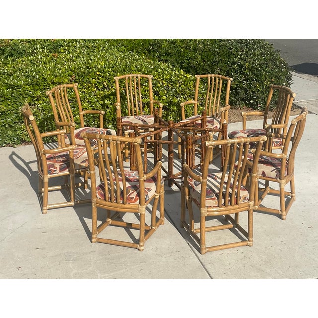 McGuire Vintage Rattan Dining Chairs, Set of 8 Armchairs For Sale - Image 10 of 17