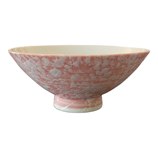 Mid 20th Century Blush Pink White Colored Splatterware Japanese Rice Bowls - Set of 3 For Sale