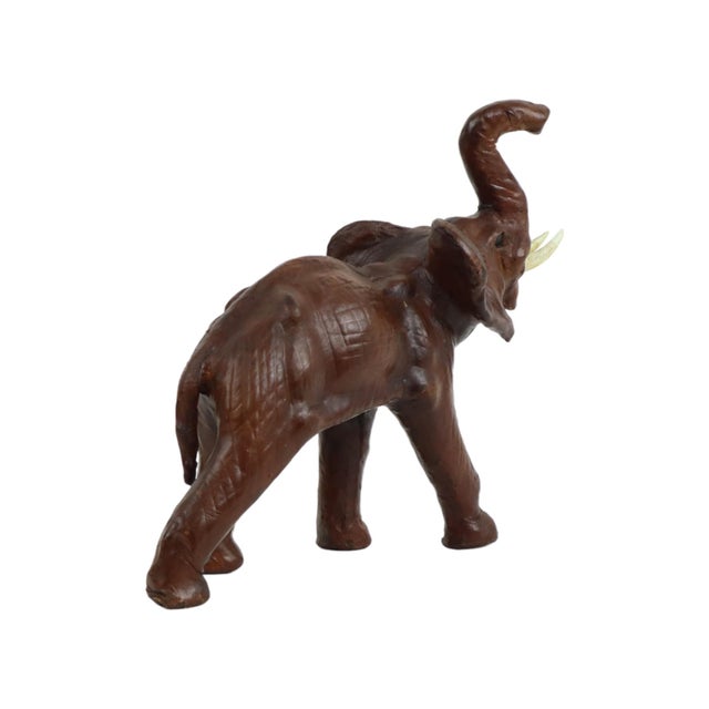 Vintage Brown Leather Elephant with Tusks For Sale - Image 6 of 10