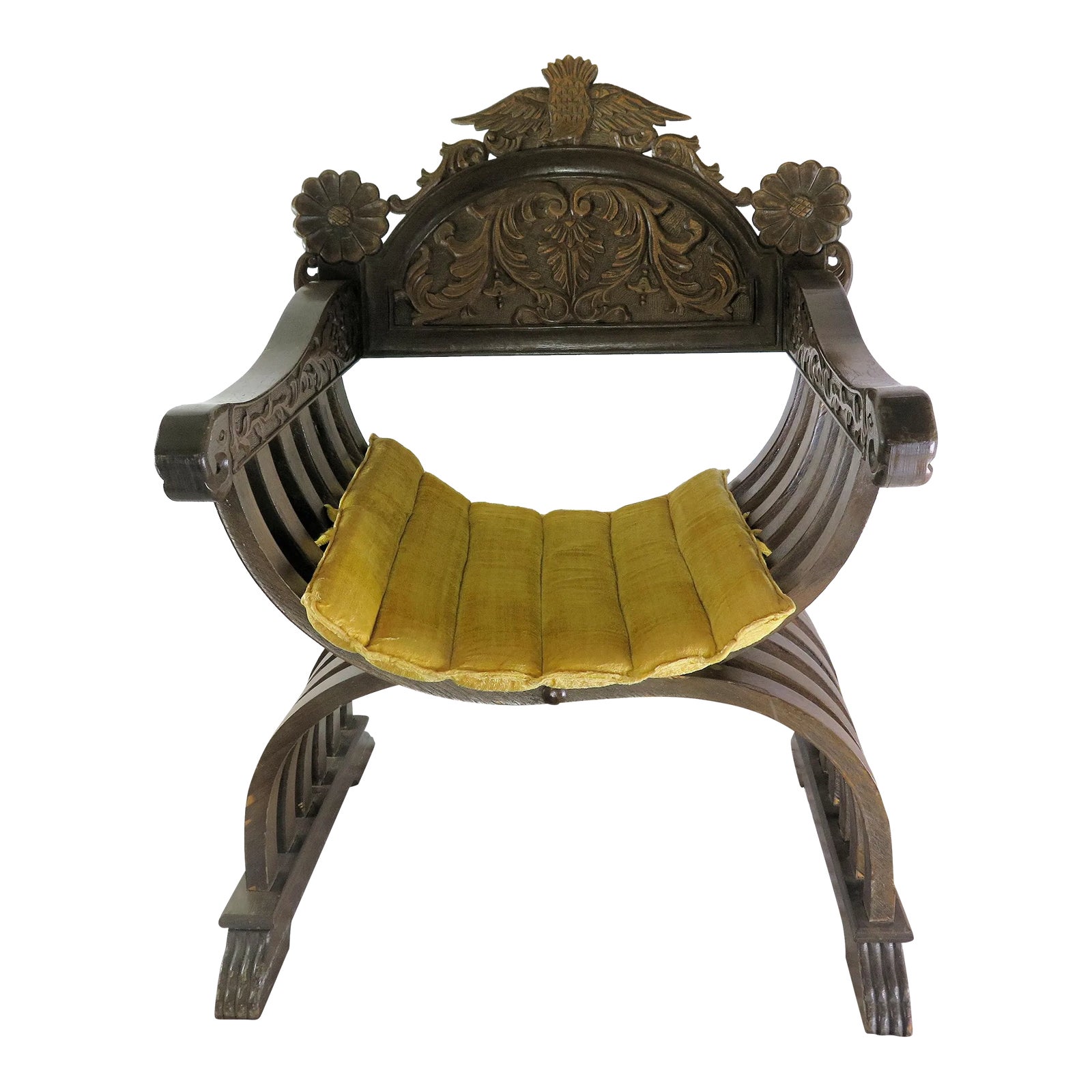 X Savonarola Italian Curule Chair With Original Velvet Seat Cushion ...