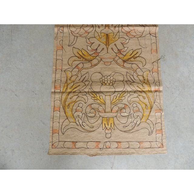 Antique Orange and Yellow Arts and Crafts Linen Wall Hanging Panel. Sold as found, lots of character as the embroidery was...