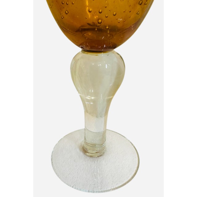 Glass Vintage Artland Amber Iris Bubble Blown Glass Goblets - A Set of 4 For Sale - Image 7 of 12