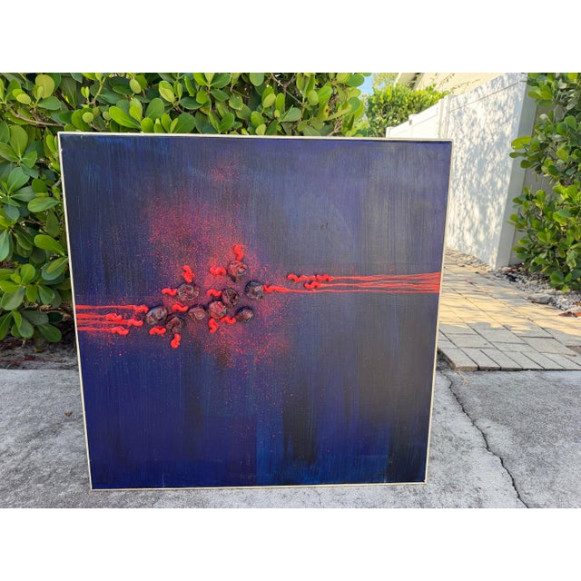 Large-scale 1972 abstract mixed-media artwork titled Martha’s Raisins, executed on canvas and presented in its original...