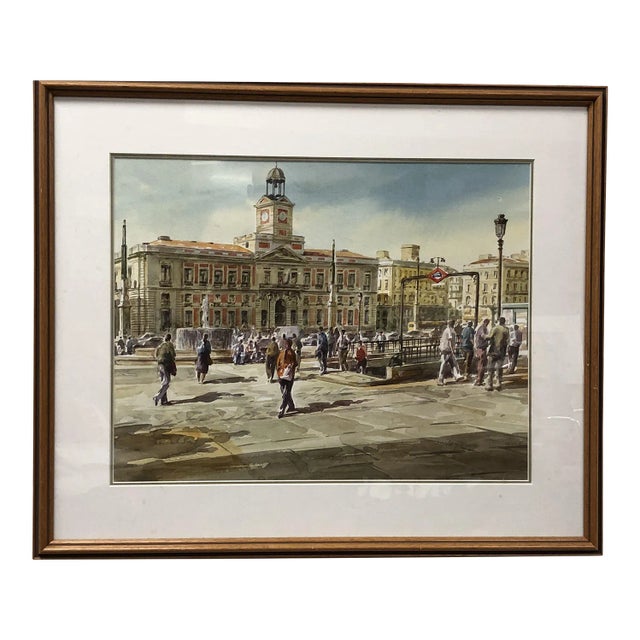 Puerta Del Sol Original Watercolor 1991 Signed on the Bottom, Framed For Sale