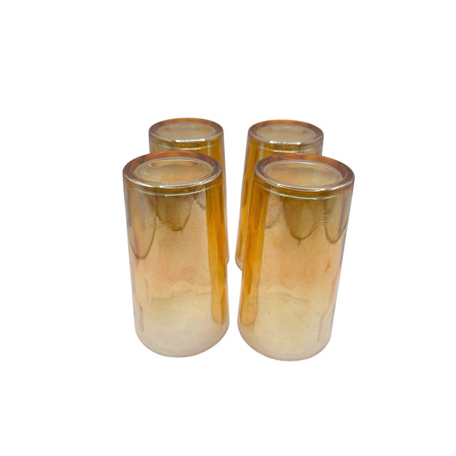 1930s Jeannette Marigold Peach Luster Honeycomb Tumblers - Set of 4 For Sale - Image 4 of 12