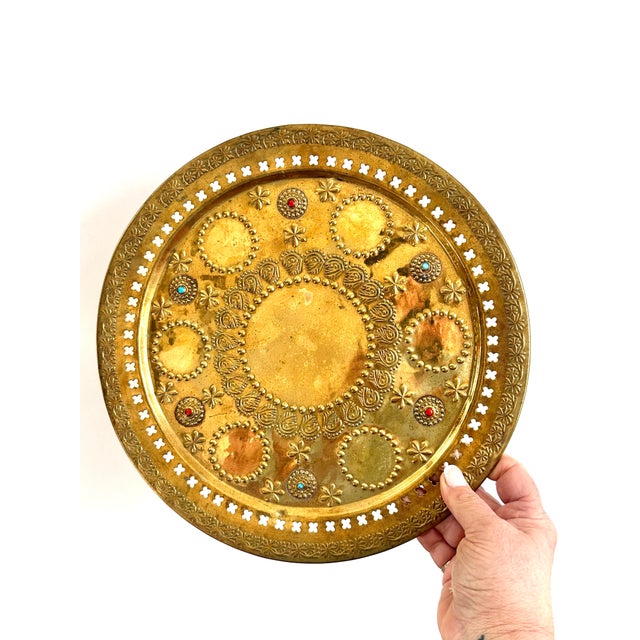 Vintage Brass Moroccan Brass Tea Set – 8 Pieces | Gemstone Inlay For Sale - Image 11 of 12