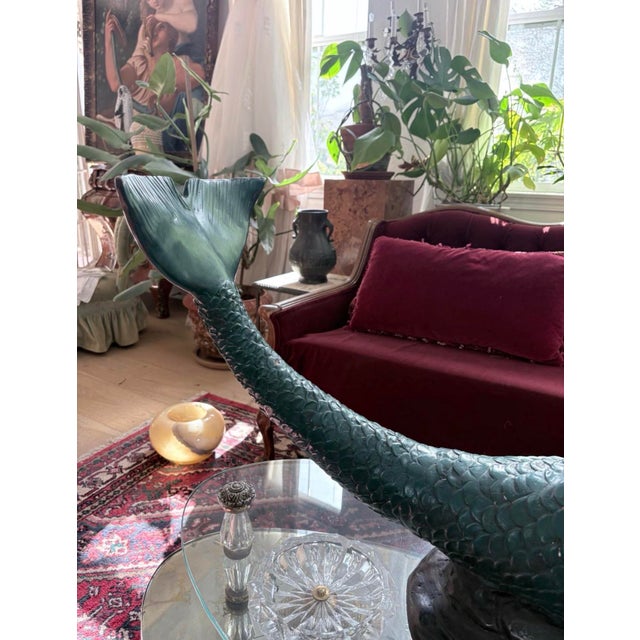 Late 20th Century Art Deco Style Mermaid Sculpture With Verdigris Bronze Finish, 40” For Sale - Image 9 of 9