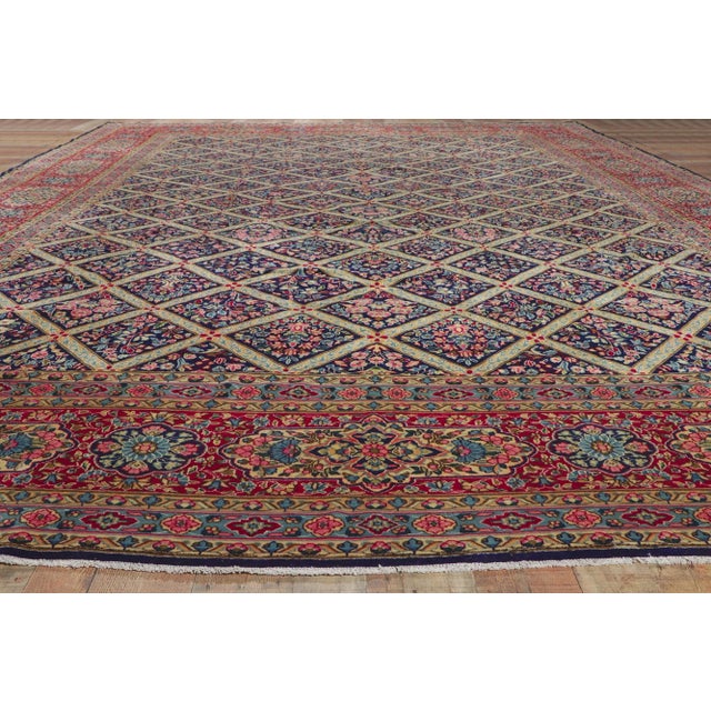 Navy Blue Early 20th Century Antique Persian Kerman Rug, 13'00 X 19'00 For Sale - Image 8 of 10