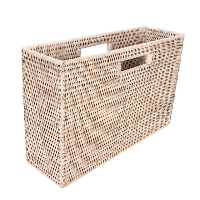 Artifacts Rattan Rectangular Magazine Holder in White Wash - 16" For Sale - Image 4 of 9