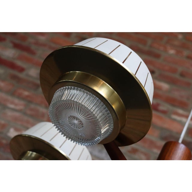 Mid-Century American Modern Walnut and Brass Chandelier Pendant by Imperialites For Sale - Image 10 of 18