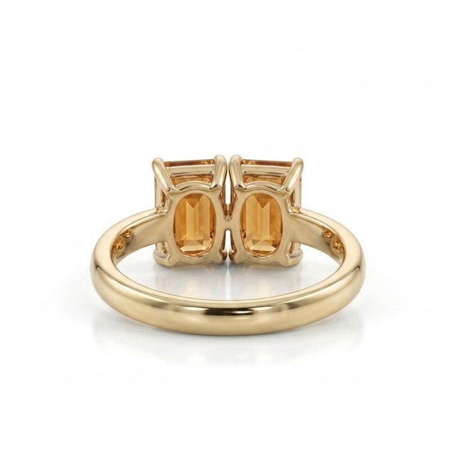 Not Yet Made - Made To Order Two-Stone Citrine Ring • Emerald Cut Yellow Gemstone Ring in Gold • Unique Double Gemstone Cocktail Ring Us 7 For Sale - Image 5 of 5