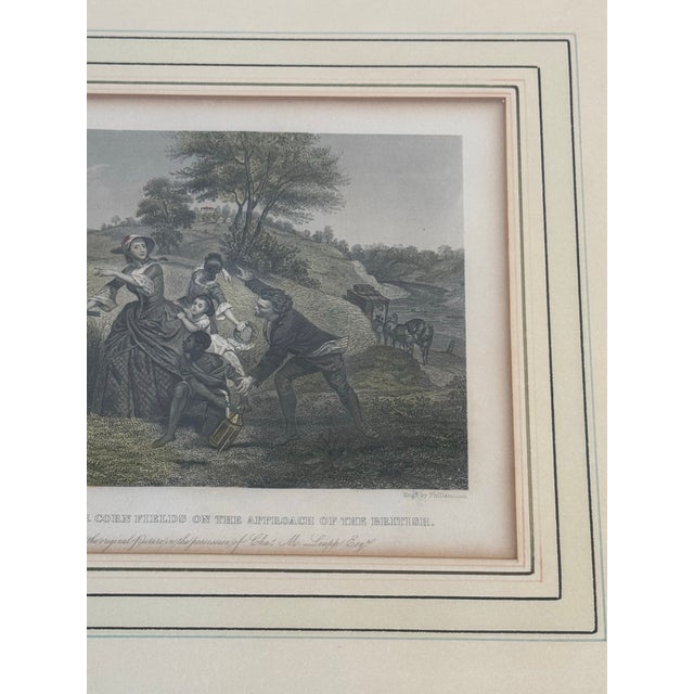 This antique hand-tinted engraving illustrates the dramatic moment titled "Mrs. Schuyler Firing Her Corn Fields on the...