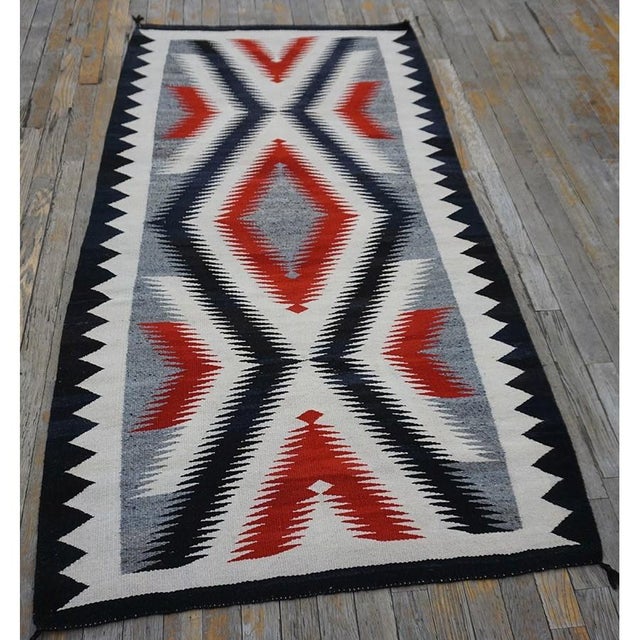 Navajo Wool Small Scatter Size Flat Weave 1930s Rectangle Antique Native American Gray Color Rug, Circa Date: 1930s. This...