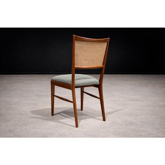 Set of Eight Brazilian Modern Dining Chairs in Caviúna, Cane & Sage Chenille, 1960s For Sale - Image 12 of 15