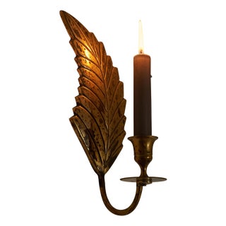 Leaf Shaped Candle Sconce in Patinated Brass, 1970s For Sale