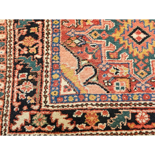Vintage Persian Heriz Karajah Rug, Hand-Knotted Wool, Geometric Pattern, Rust-Red & Navy, 4x5 For Sale - Image 18 of 18
