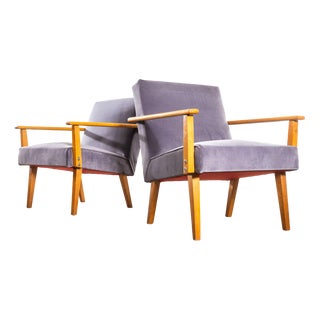 Mid-Century Grey Upholstered Armchair, 1950s For Sale