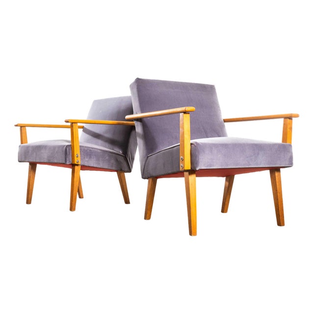 Mid-Century Grey Upholstered Armchair, 1950s For Sale