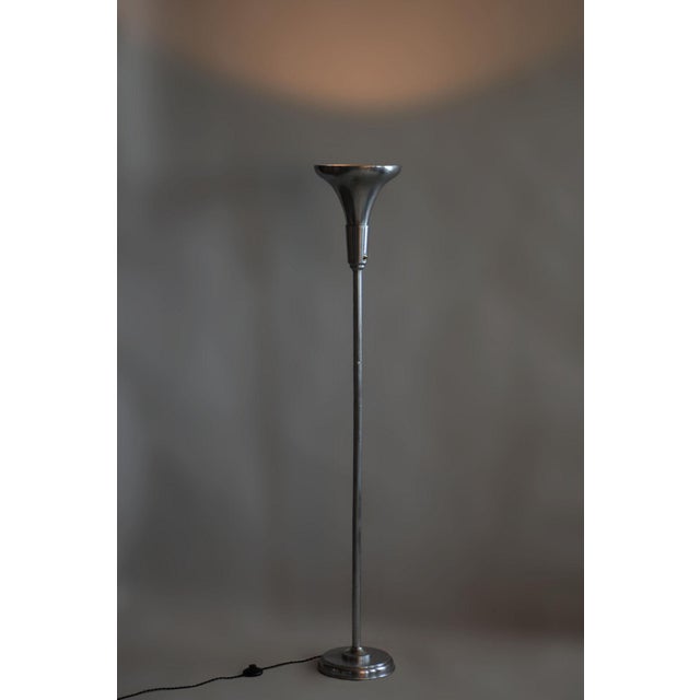 Metal Bauhaus Floor Lamp in Plated Brass by Gottlieb Brothers, Czech, 1930s For Sale - Image 7 of 8
