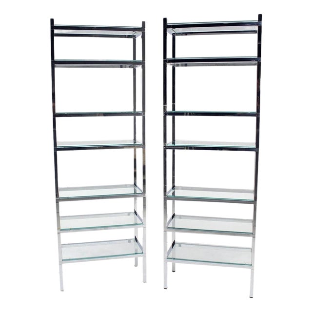 Pair of Italian Mid Century Modern Tall & Narrow Chrome & Glass Etageres MINT! For Sale