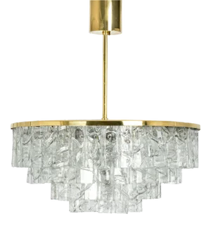 Large Mid-Century German Ice Glass Chandelier from Doria, 1960s