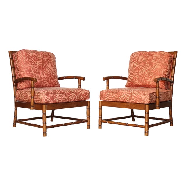 Vintage Pair of Faux Bamboo Club Chairs For Sale