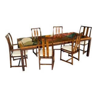 Century Burl & Smoked Glass Dining Set For Sale