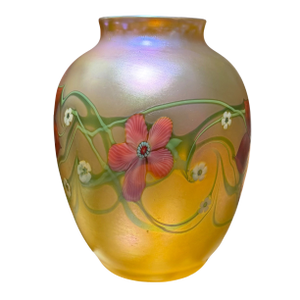Large Orient & Flume Studio Art Glass Iridescent Flower Vase