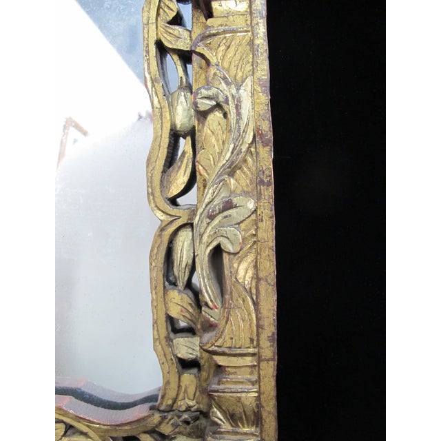 Antique Chinese Carved Lotus Flower Gilt Wood Wall Hanging Mirror For Sale In Portland, OR - Image 6 of 13