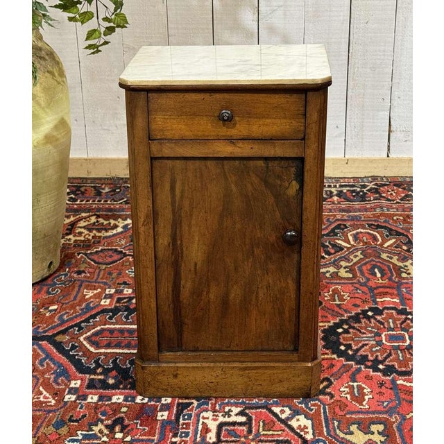 19th Century Walnut Bedside Table with White Marble Top For Sale - Image 12 of 12