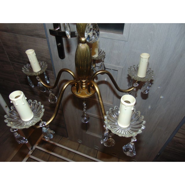 1950s Brass Chandelier with Crystals, 1950s For Sale - Image 5 of 12