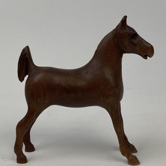 Folk Art VTG Carved Wood 4" Saddle Bred Horse Weanling 3d Equine Folk Art Grand Walnut For Sale - Image 3 of 12